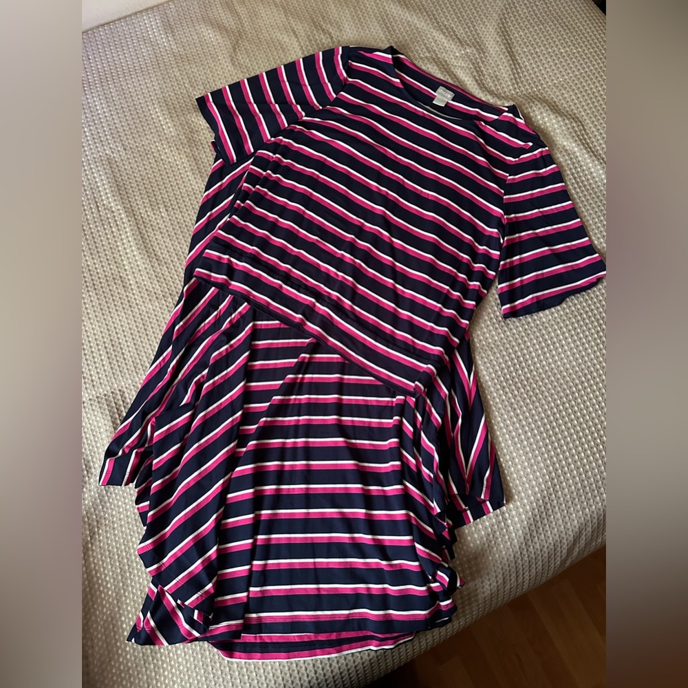 🍉 Chico's A-Line Skirt set with Pink White & Navy Stripes 3X EUC